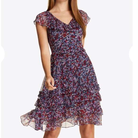 Draper James Blue and Red Ruffled Tiered Dress size 8, new with tags - Picture 1 of 11